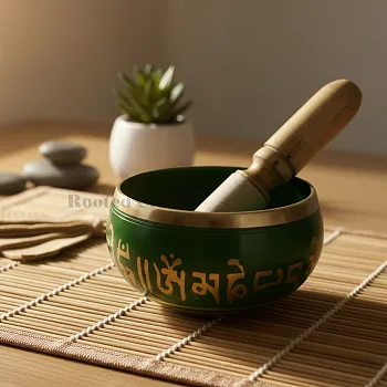 Handcrafted Tibetan Singing Bowl – Green | Meditation, Yoga, Sound Healing & Chakra Balancing