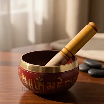 Handcrafted Red Tibetan Singing Bowl | Meditation, Yoga, Reiki & Chakra Healing Brass Bowl