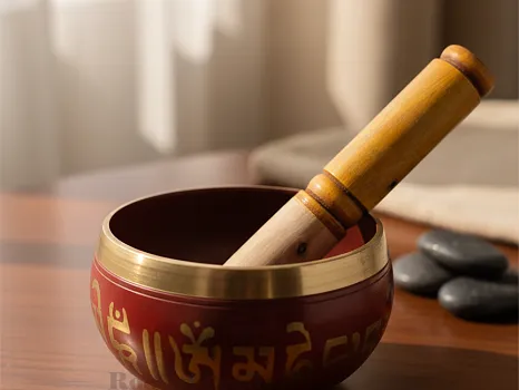 Handcrafted Red Tibetan Singing Bowl | Meditation, Yoga, Reiki & Chakra Healing Brass Bowl