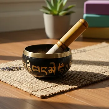 Handcrafted Black Tibetan Singing Bowl | Brass Sound Bowl for Meditation, Yoga, Reiki & Chakra Healing