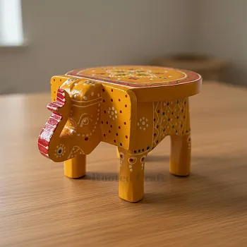 Wooden Hand-Painted Elephant Stool – Yellow Decorative Table for Home Décor