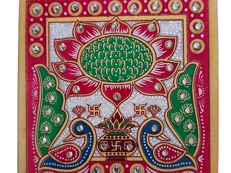 Traditional Marble Hand Painted Choki Festival Pooja Chowki for Home & Office