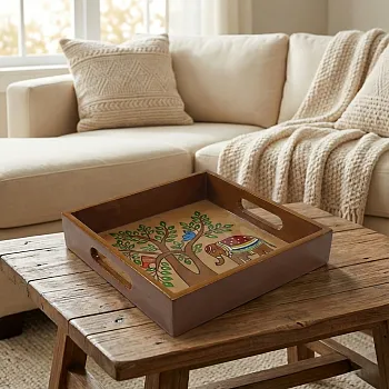 Handcrafted Wooden Tray for Home Decor & Gifting Folk Art Painted Serving Tray