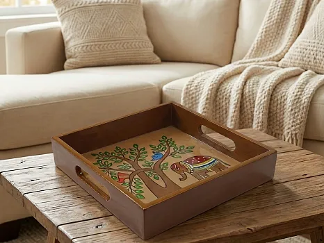 Handcrafted Wooden Tray for Home Decor & Gifting Folk Art Painted Serving Tray