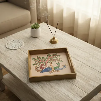 Decorative Wooden Tray Hand Painted with Traditional Motif Multipurpose Serving Tray