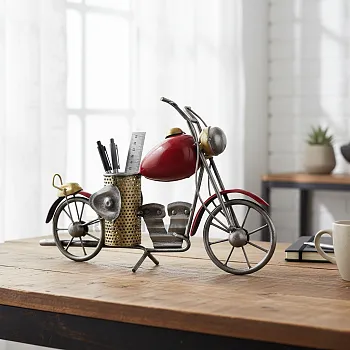 Bike Design Metal Pen Holder Handcrafted Desk Organizer for Home & Office