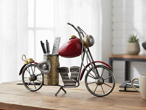 Bike Design Metal Pen Holder Handcrafted Desk Organizer for Home & Office