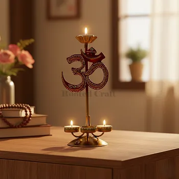 OM Design Metal Tea Light Holder Handcrafted Diwali & Pooja Home Décor