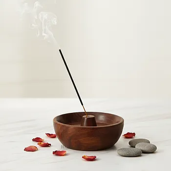 Handmade Wooden Agarbatti Stand with Ash Catcher – Brown Finish